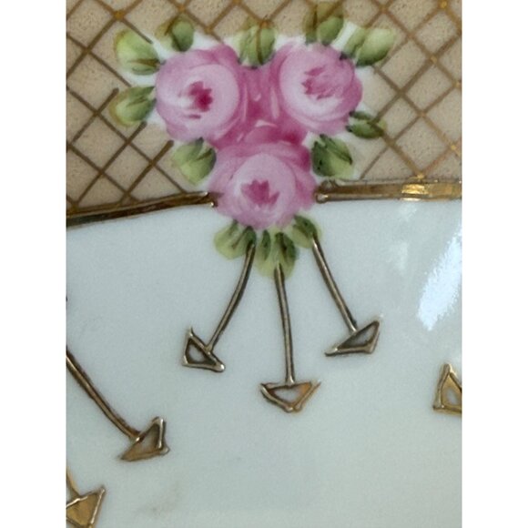 Antique 1920s Nippon Serving Bowl Hand Painted Gold Roses Floral - Picture 4 of 16